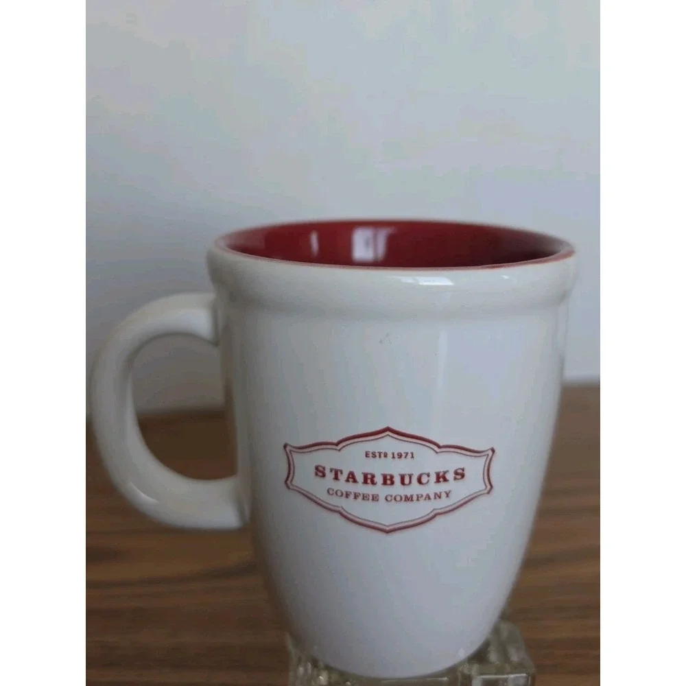 Starbucks Mug, White and Red, 13oz. 2006 EUC Vintage Style MCM